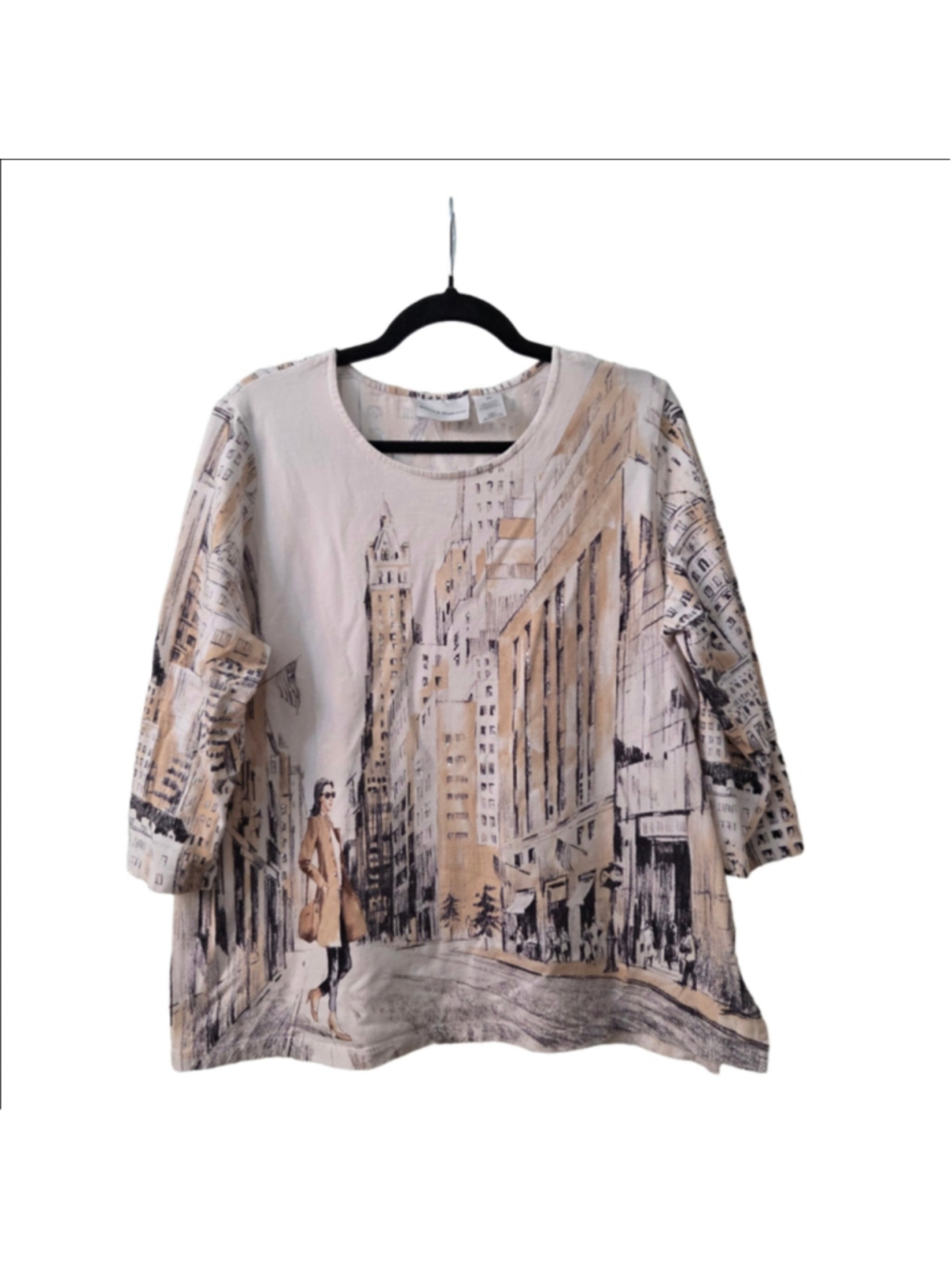 Alfred Dunner XL Cityscape Print 3/4 Sleeve Top Multi-Color